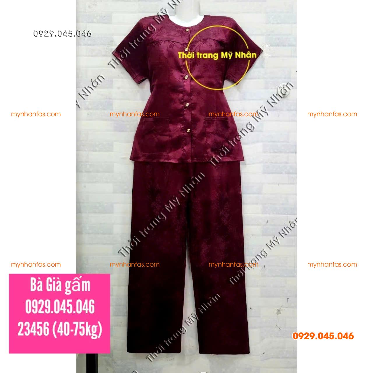 [40-75kg] Đồ bộ trung niên gấm cho bà 2 túi áo cao cấp - PN739