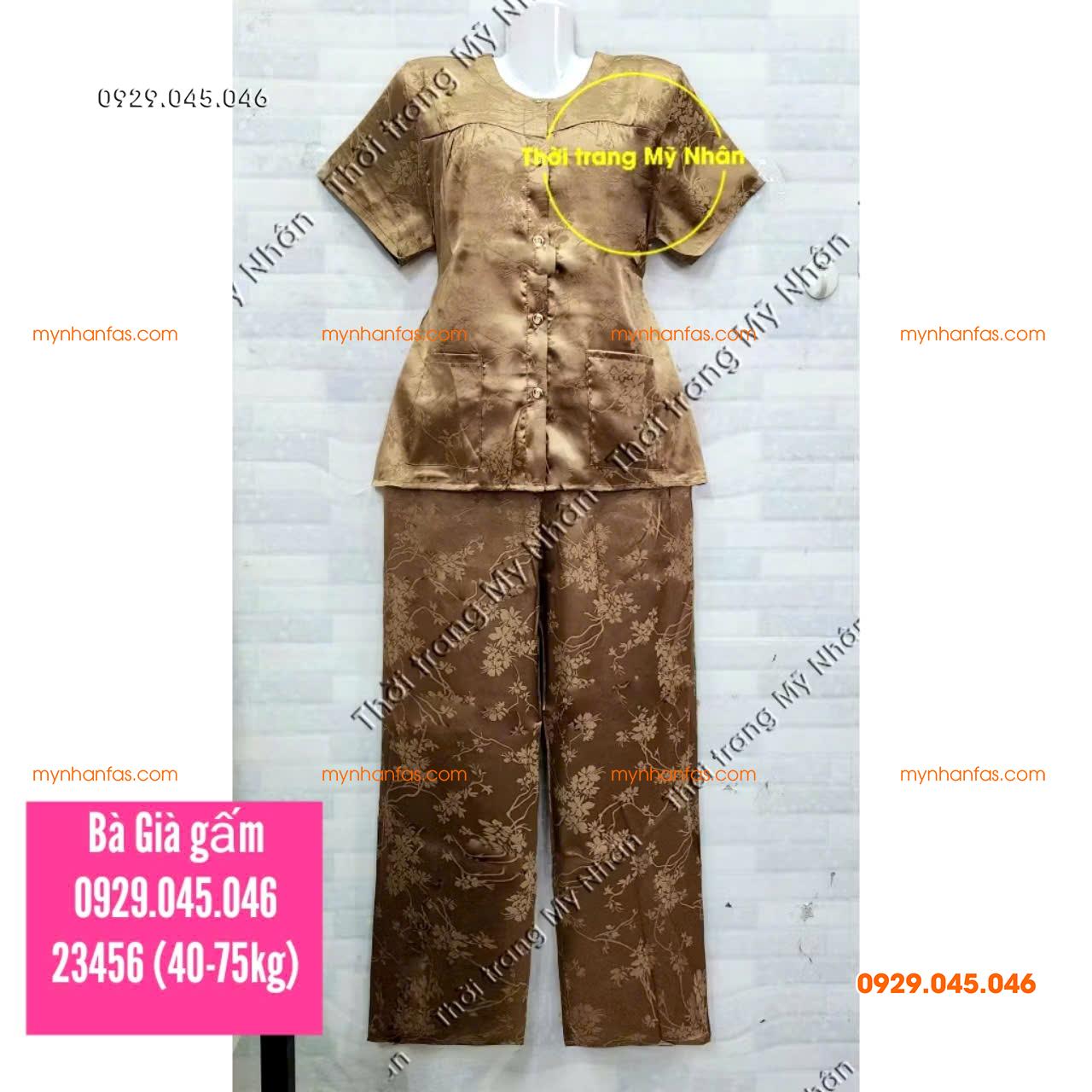 [40-75kg] Đồ bộ trung niên gấm cho bà 2 túi áo cao cấp - PN739
