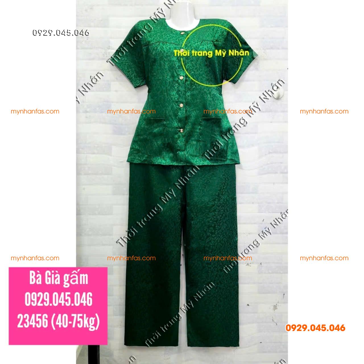 [40-75kg] Đồ bộ trung niên gấm cho bà 2 túi áo cao cấp - PN739
