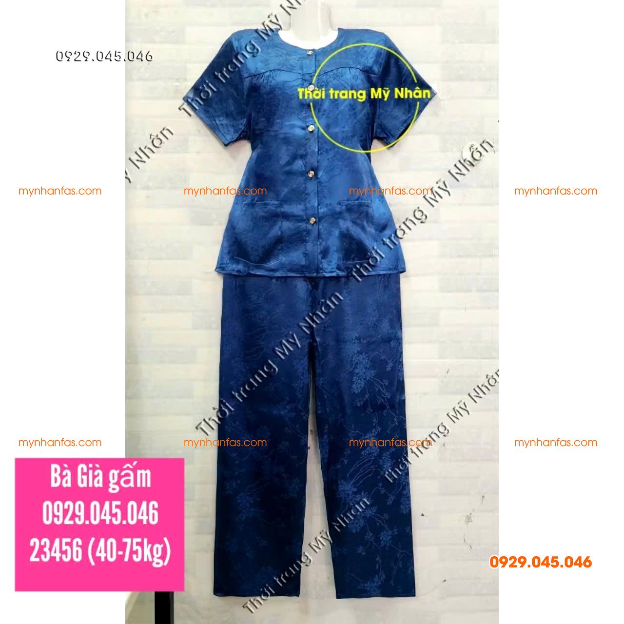 [40-75kg] Đồ bộ trung niên gấm cho bà 2 túi áo cao cấp - PN739