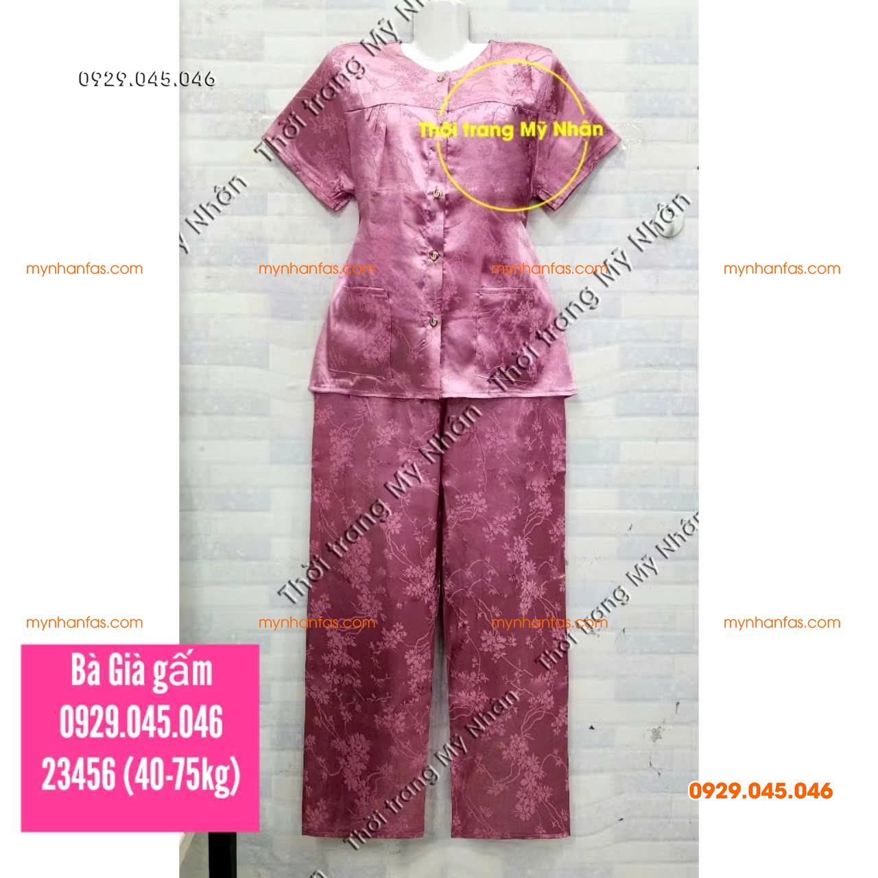 [40-75kg] Đồ bộ trung niên gấm cho bà 2 túi áo cao cấp - PN739