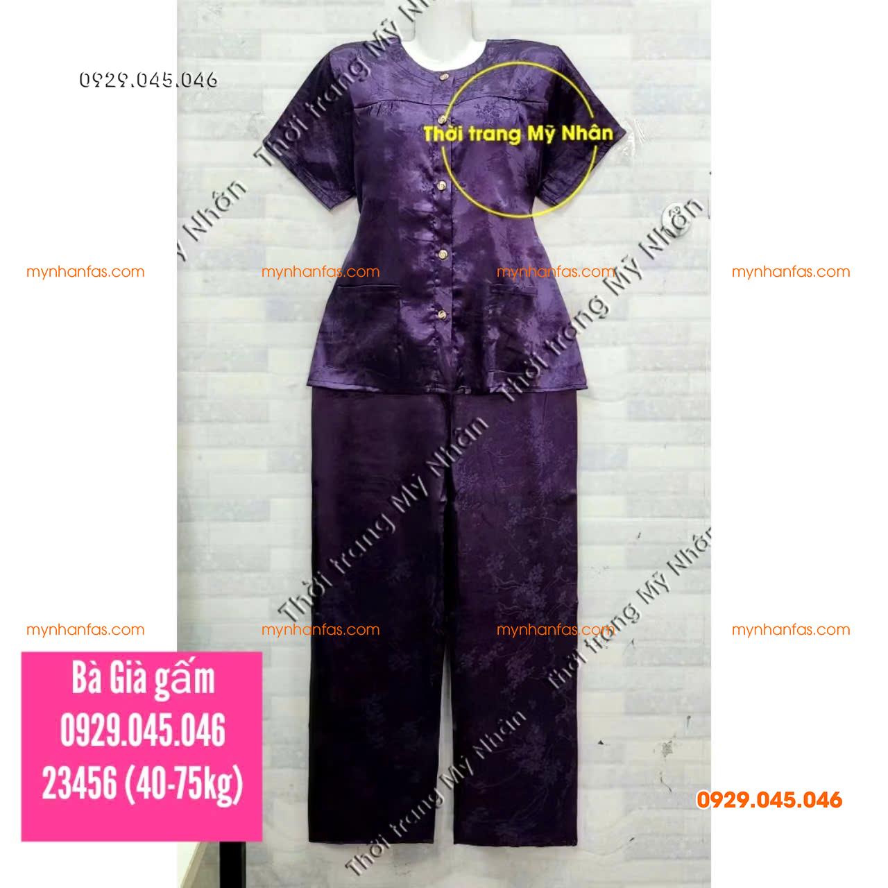 [40-75kg] Đồ bộ trung niên gấm cho bà 2 túi áo cao cấp - PN739