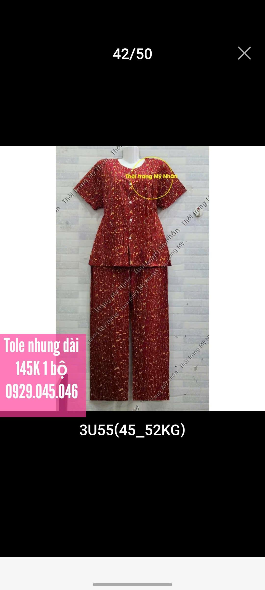 [40-50kg] Đồ bộ trung niên bà già người lớn vải tole nhung cao cấp