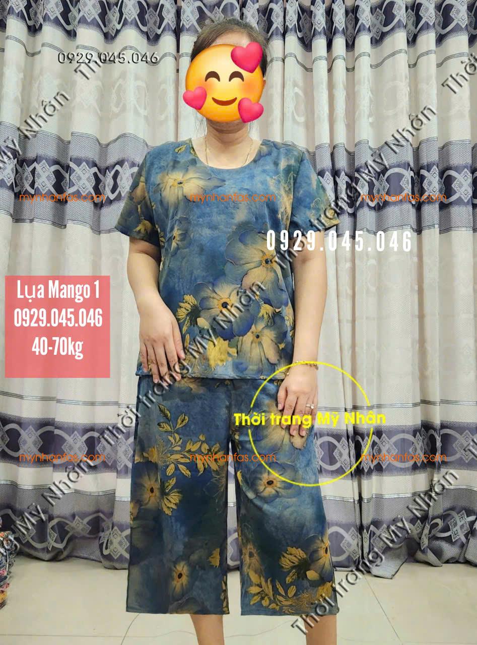 [40-70kg] Đồ bộ trung niên quần lửng chất lụa Mango cao cấp - PN746