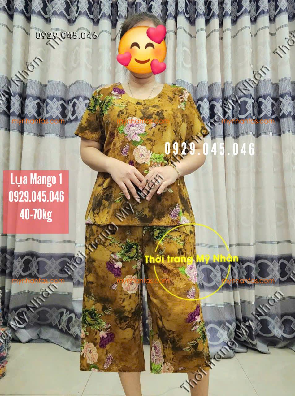 [40-70kg] Đồ bộ trung niên quần lửng chất lụa Mango cao cấp - PN746