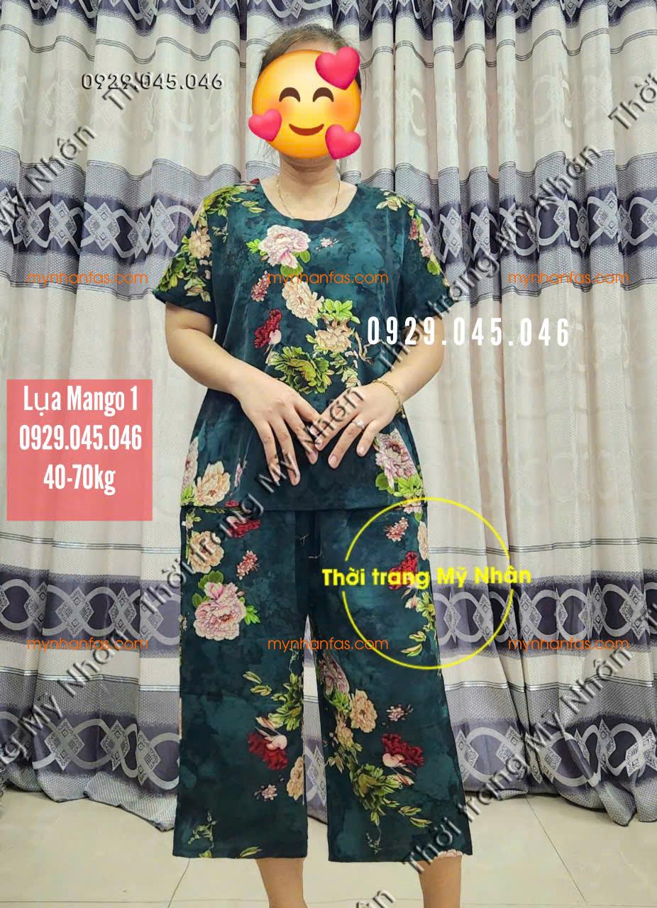 [40-70kg] Đồ bộ trung niên quần lửng chất lụa Mango cao cấp - PN746