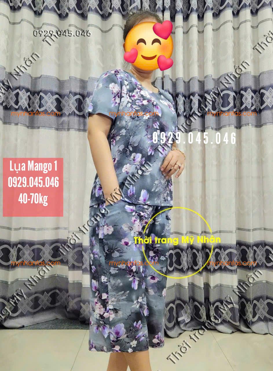 [40-70kg] Đồ bộ trung niên quần lửng chất lụa Mango cao cấp - PN746