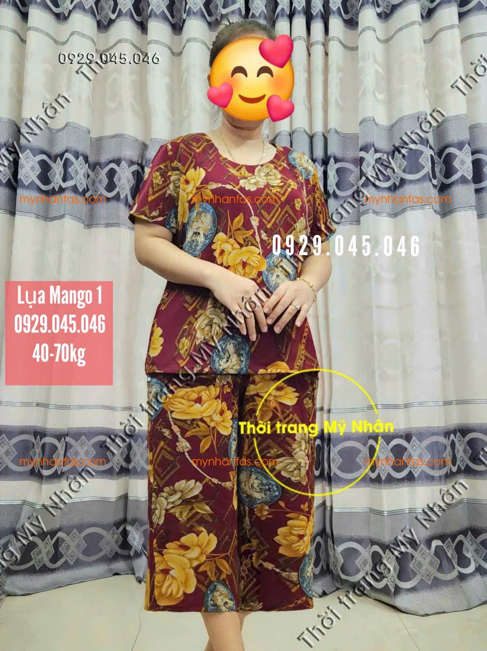 [40-70kg] Đồ bộ trung niên quần lửng chất lụa Mango cao cấp - PN746