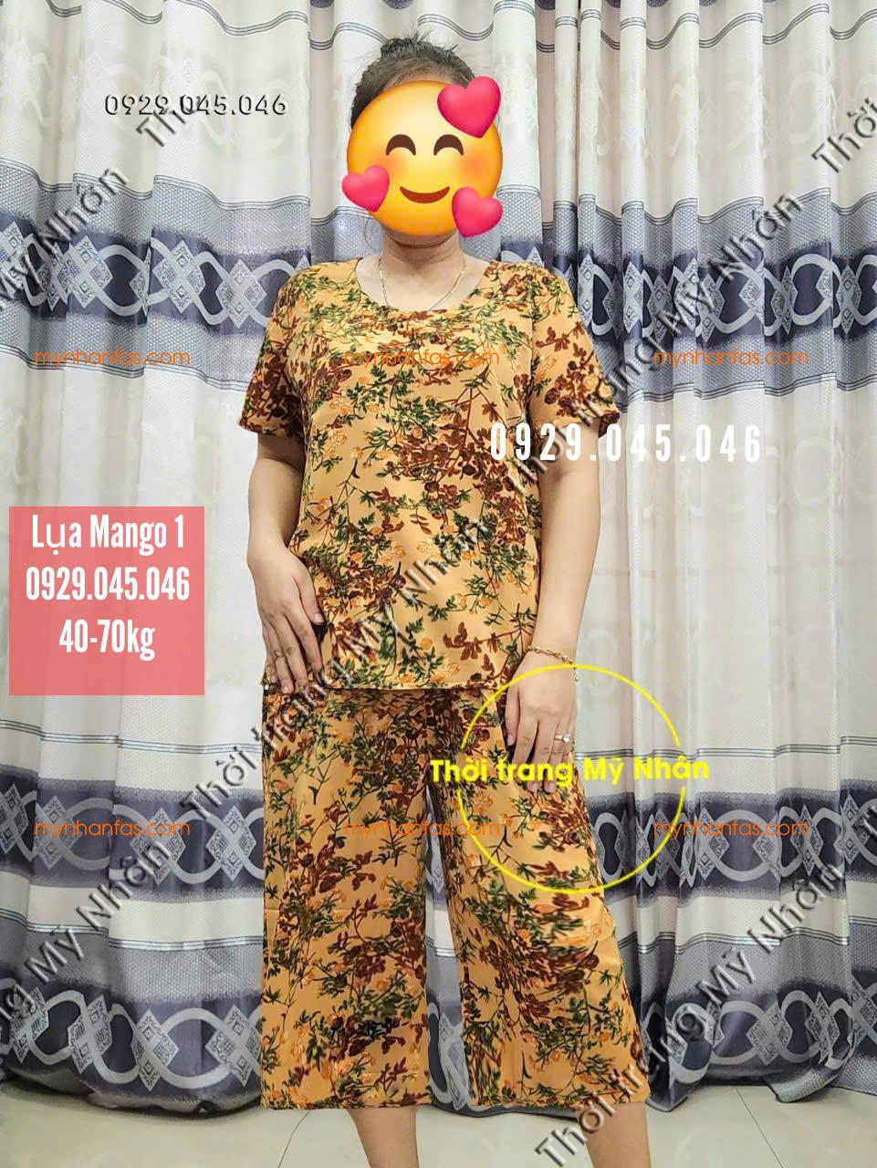 [40-70kg] Đồ bộ trung niên quần lửng chất lụa Mango cao cấp - PN746