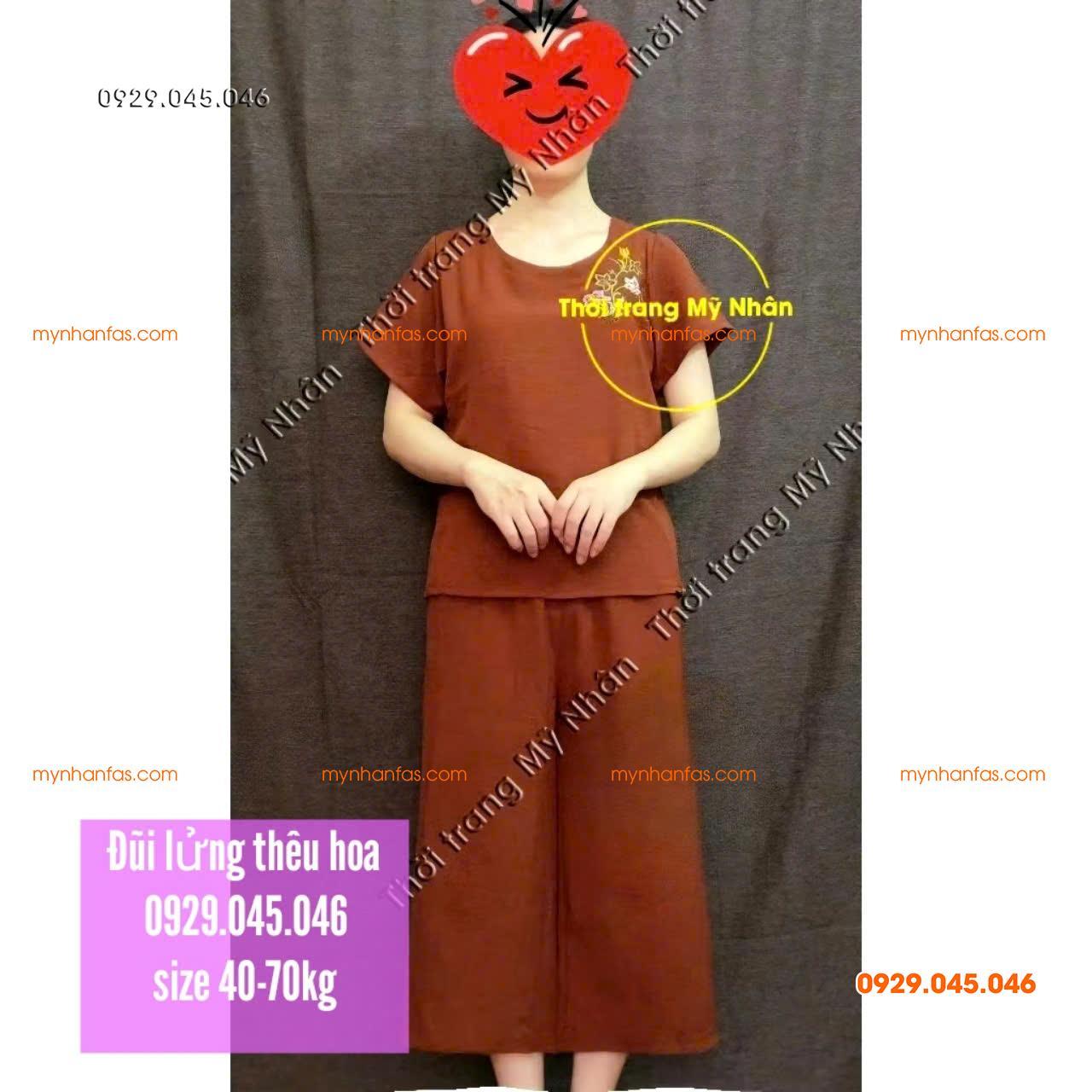 [40-70kg] Đồ bộ trung niên nữ vải đũi cao cấp thêu hoa nhiều màu đẹp - PN737