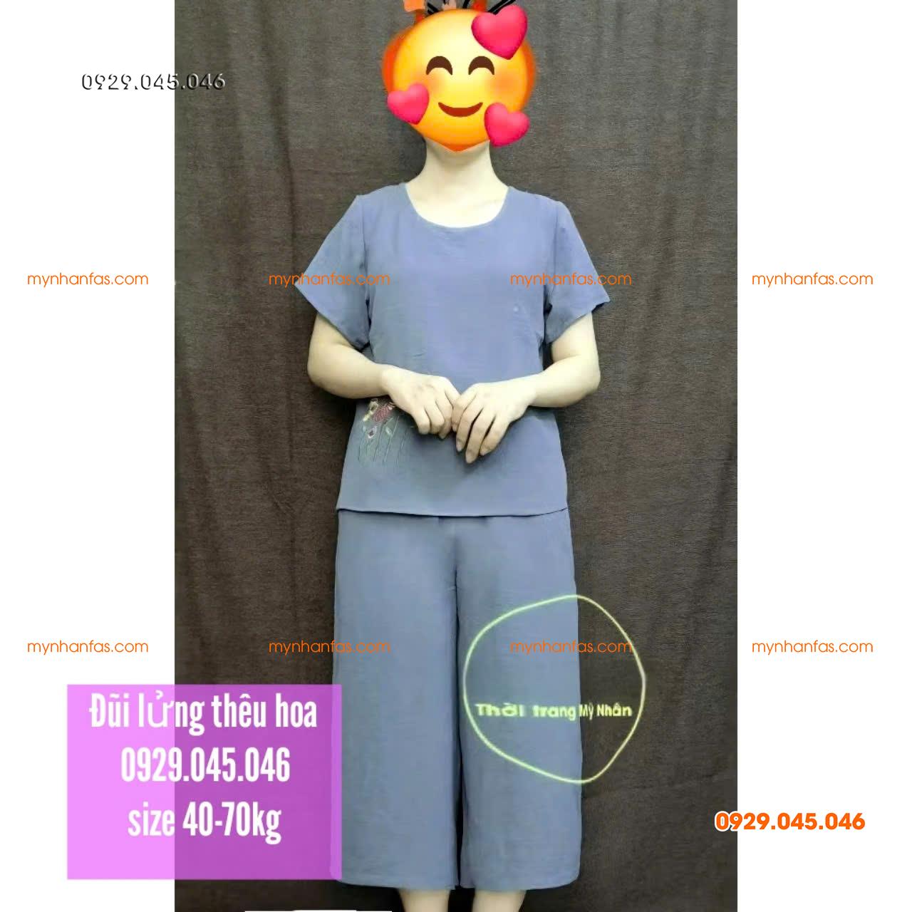 [40-70kg] Đồ bộ trung niên nữ vải đũi cao cấp thêu hoa nhiều màu đẹp - PN737
