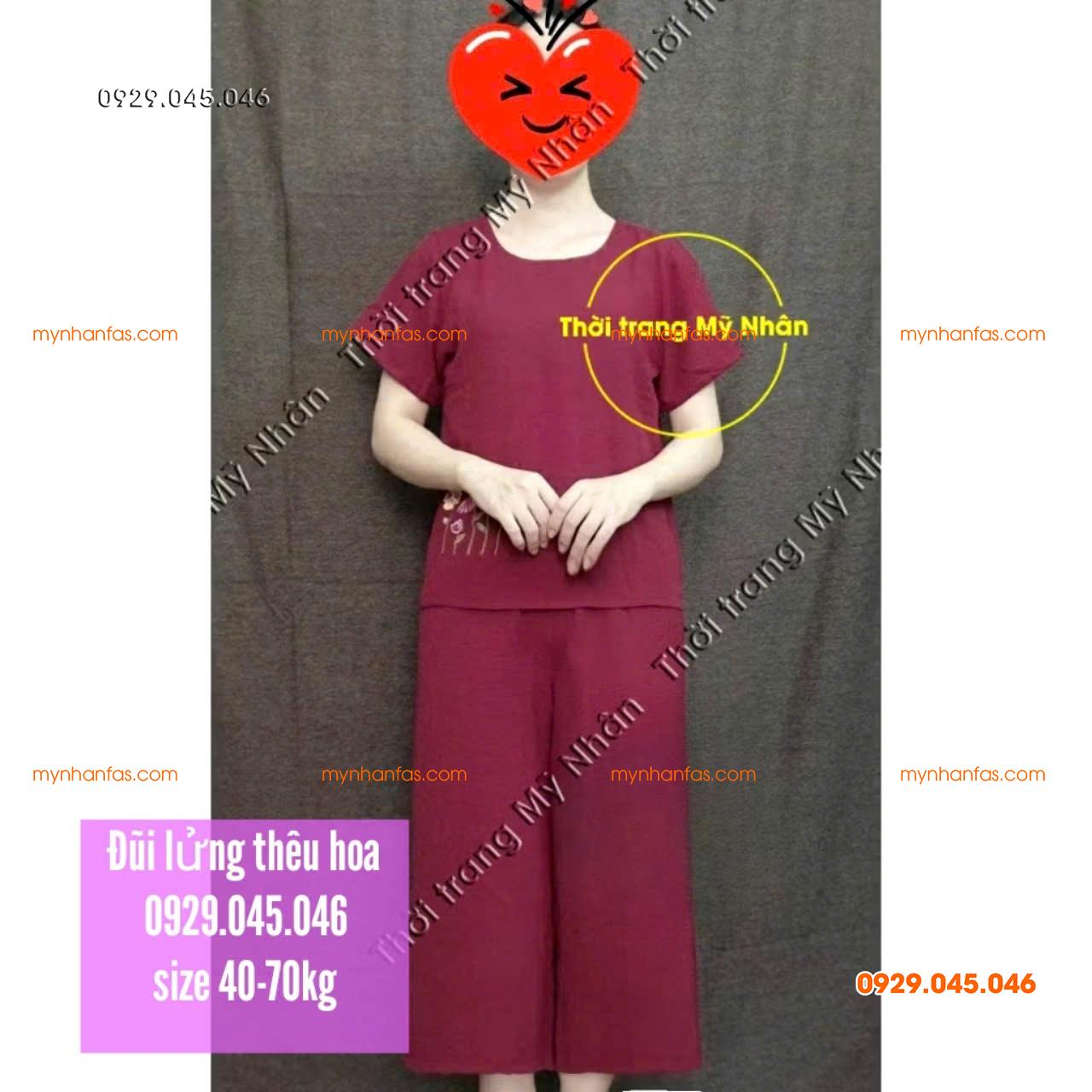 [40-70kg] Đồ bộ trung niên nữ vải đũi cao cấp thêu hoa nhiều màu đẹp - PN737
