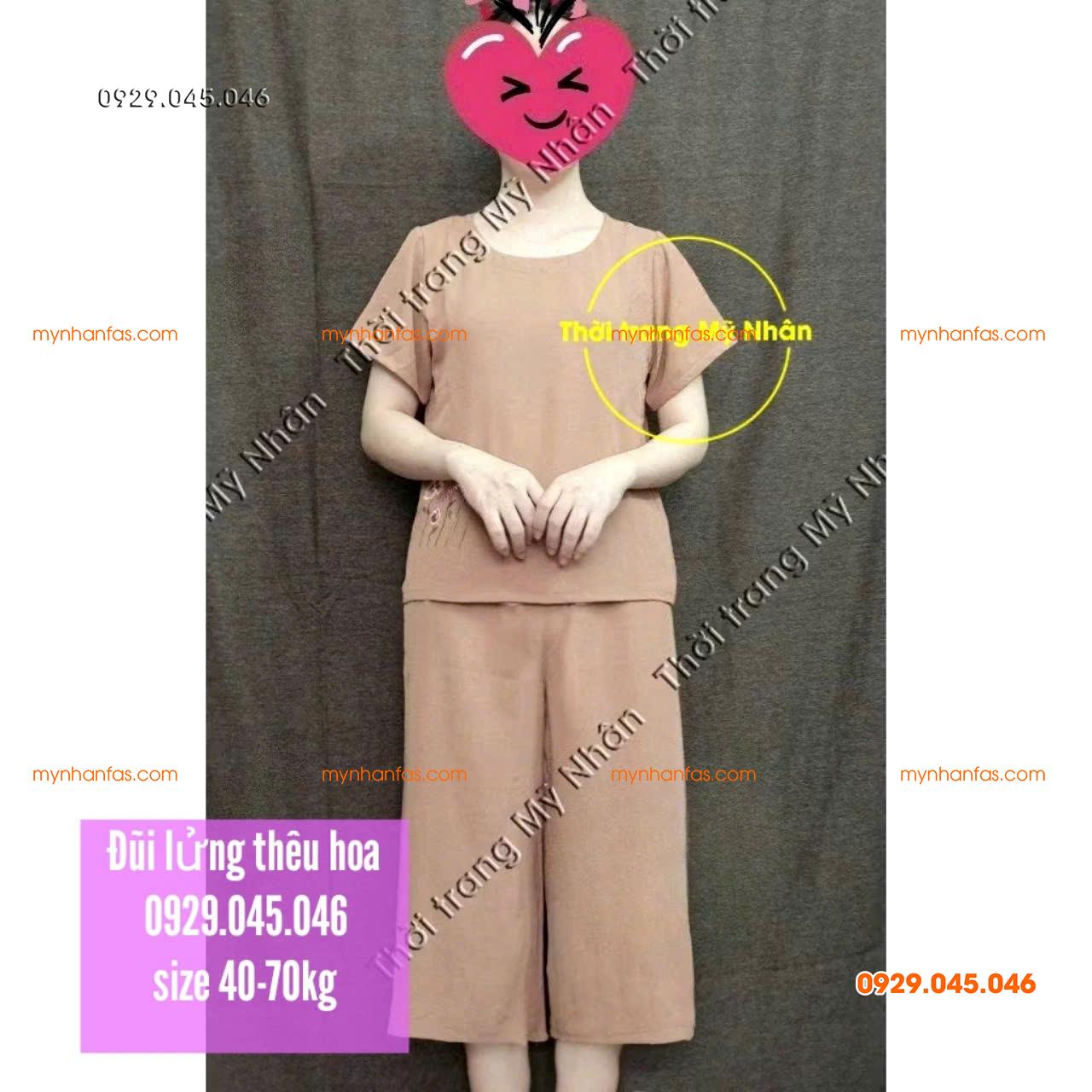 [40-70kg] Đồ bộ trung niên nữ vải đũi cao cấp thêu hoa nhiều màu đẹp - PN737