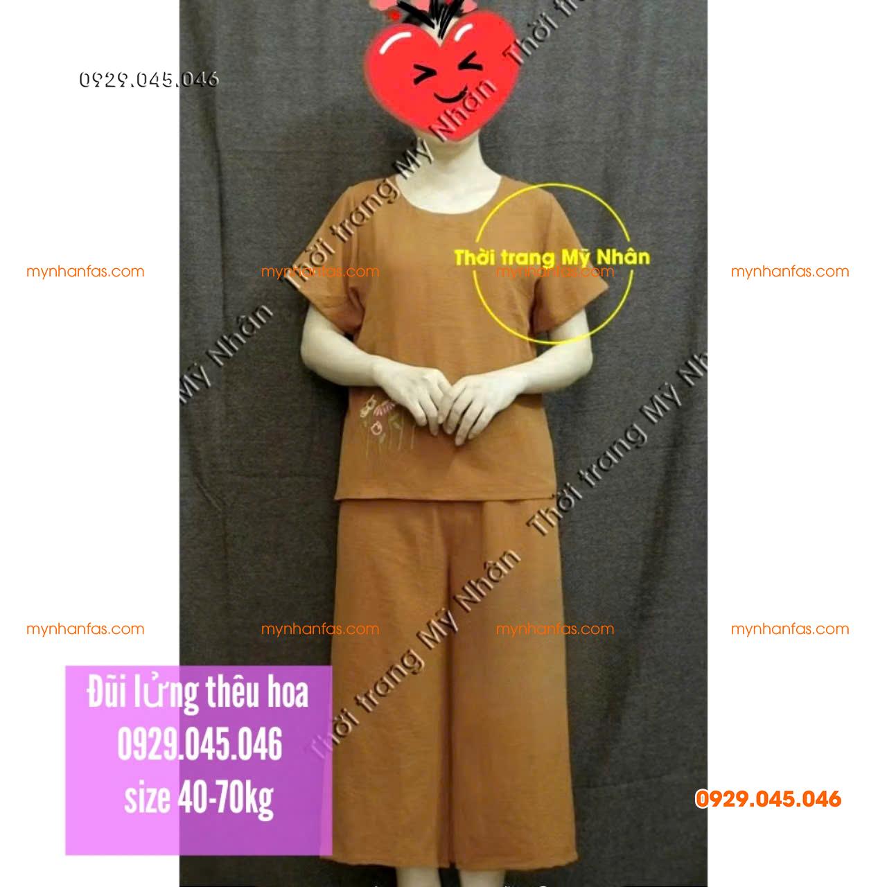 [40-70kg] Đồ bộ trung niên nữ vải đũi cao cấp thêu hoa nhiều màu đẹp - PN737
