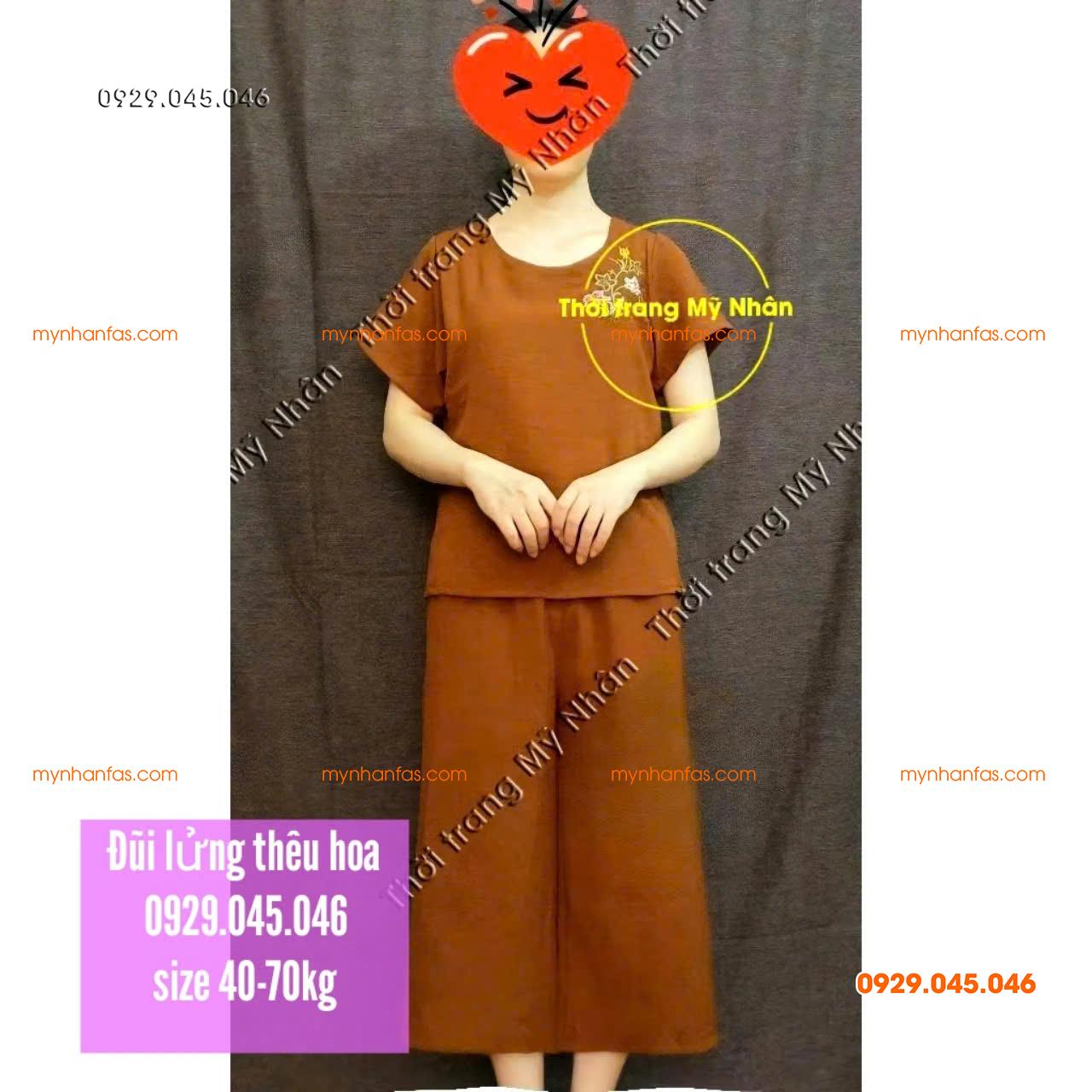 [40-70kg] Đồ bộ trung niên nữ vải đũi cao cấp thêu hoa nhiều màu đẹp - PN737