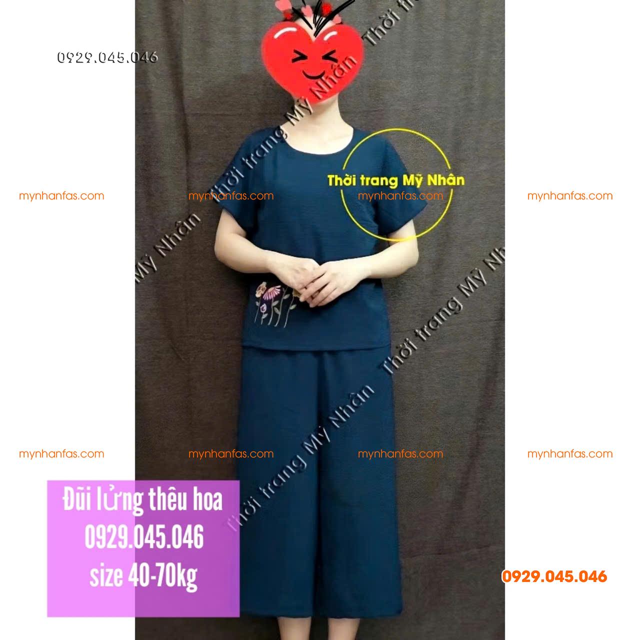 [40-70kg] Đồ bộ trung niên nữ vải đũi cao cấp thêu hoa nhiều màu đẹp - PN737