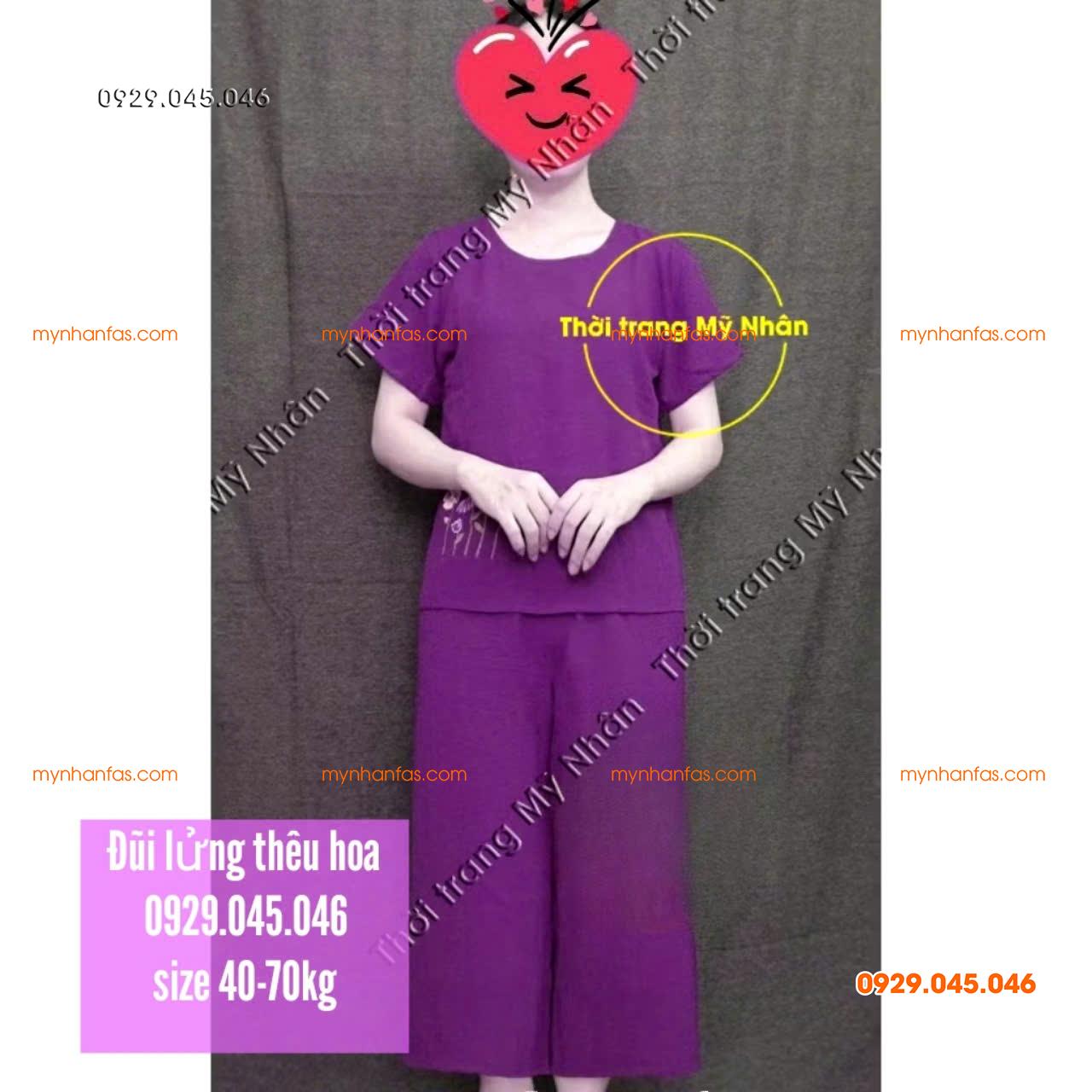 [40-70kg] Đồ bộ trung niên nữ vải đũi cao cấp thêu hoa nhiều màu đẹp - PN737