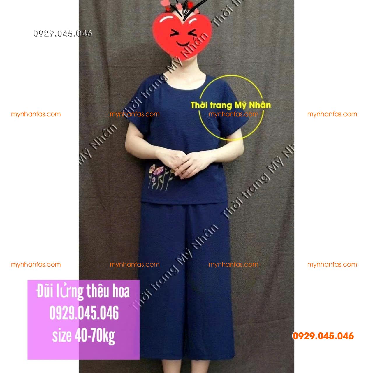 [40-70kg] Đồ bộ trung niên nữ vải đũi cao cấp thêu hoa nhiều màu đẹp - PN737