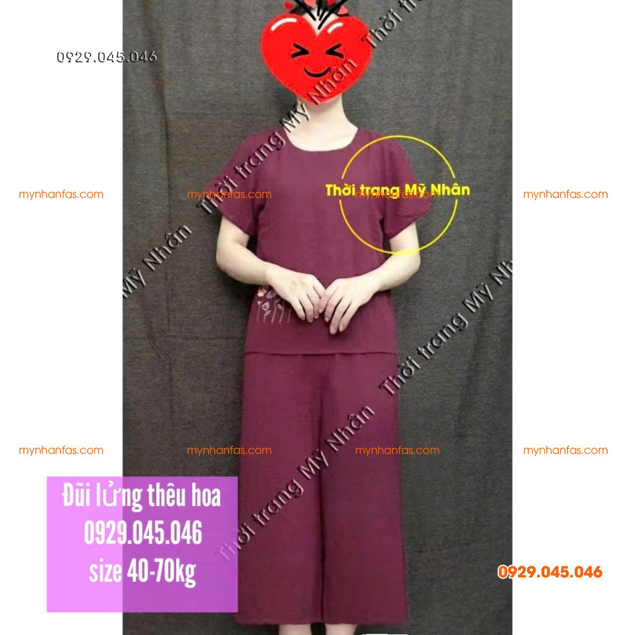 [40-70kg] Đồ bộ trung niên nữ vải đũi cao cấp thêu hoa nhiều màu đẹp - PN737