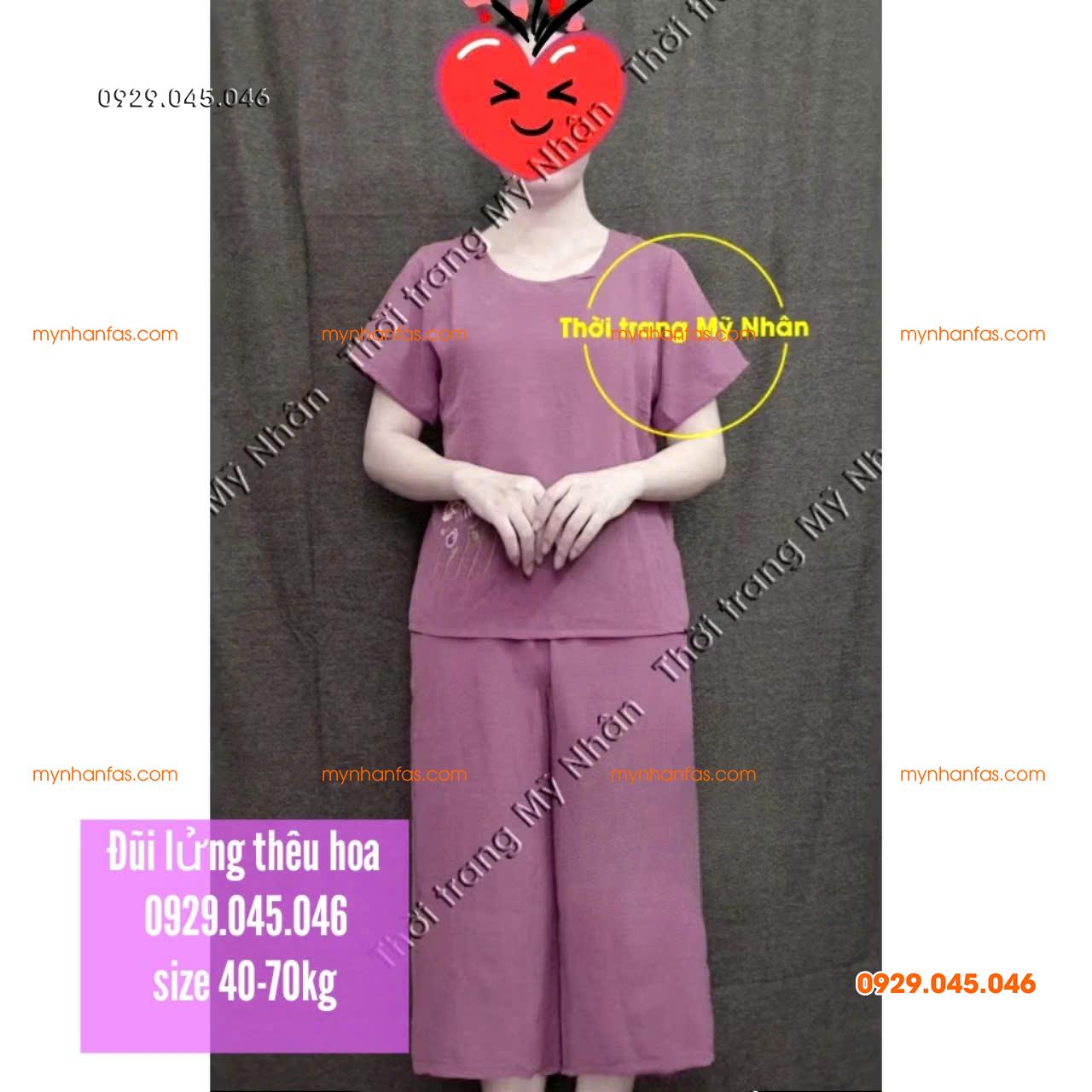 [40-70kg] Đồ bộ trung niên nữ vải đũi cao cấp thêu hoa nhiều màu đẹp - PN737