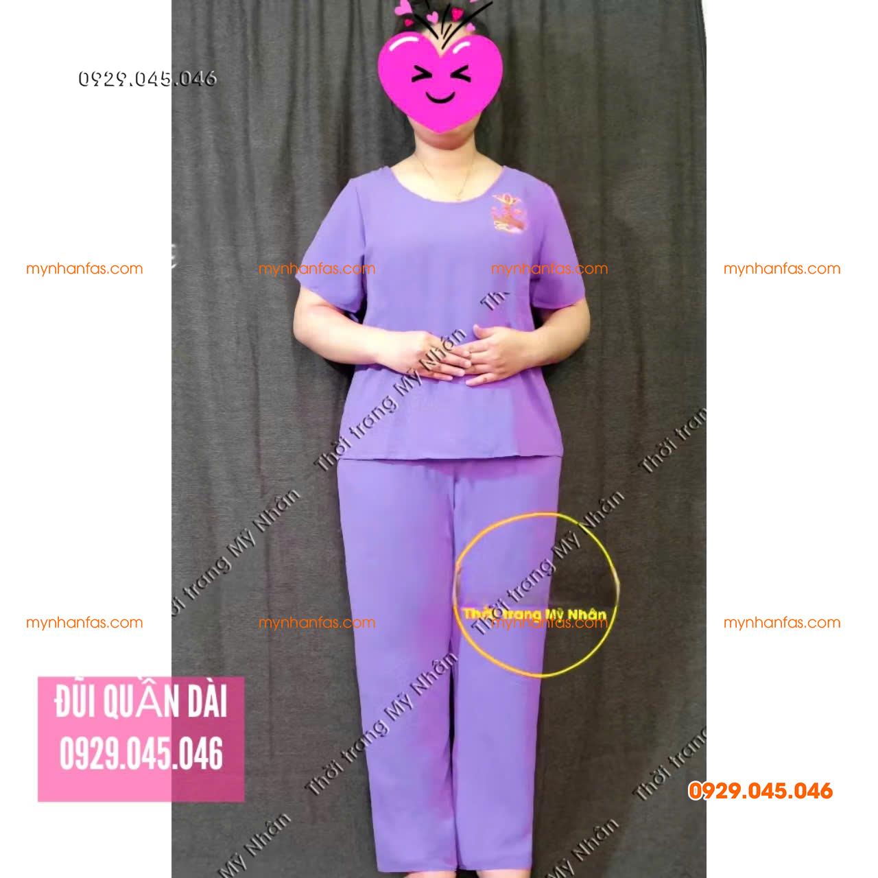 [40-70kg] Đồ bộ trung niên nữ vải đũi quần dài cao cấp thêu hoa nhiều màu đẹp - PN740