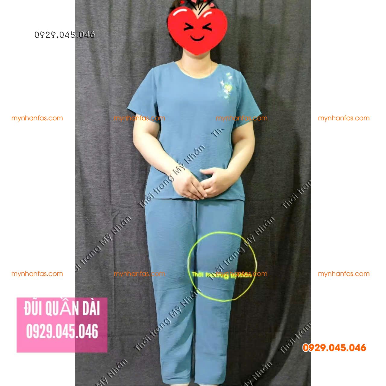 [40-70kg] Đồ bộ trung niên nữ vải đũi quần dài cao cấp thêu hoa nhiều màu đẹp - PN740