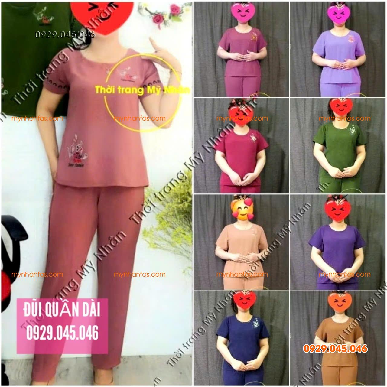 [40-70kg] Đồ bộ trung niên nữ vải đũi quần dài cao cấp thêu hoa nhiều màu đẹp - PN740