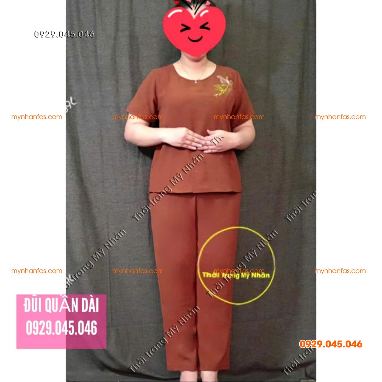 [40-70kg] Đồ bộ trung niên nữ vải đũi quần dài cao cấp thêu hoa nhiều màu đẹp - PN740