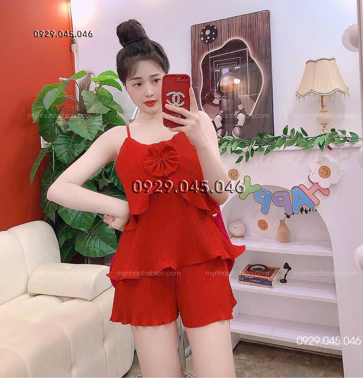 Đồ ngủ 2 dây mặc nhà vải xốp Nhật - MNFAS735