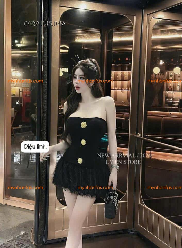 Đầm tăm lạnh có mút ngực phối lông vũ có lót quần cao cấp - MN755